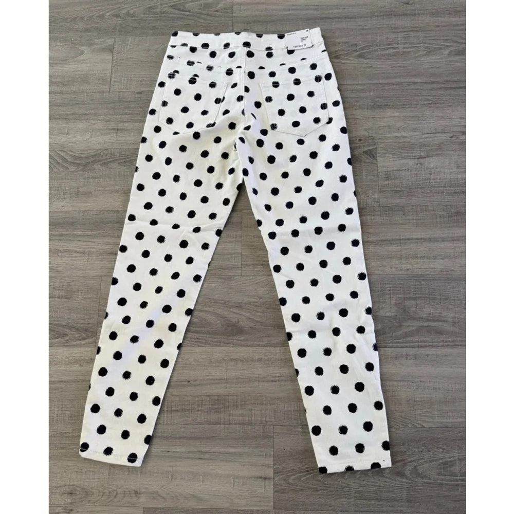 Forever 21 Polka Dot Jeans High Rise Skinny Size 26 Black White Stretch Y2K NWT - Picture 4 of 7